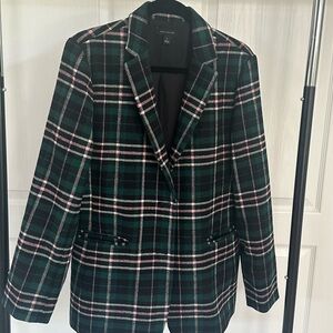 Ann Taylor Green and Pink Blazer Classic Plaid Design